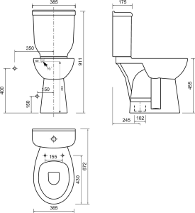CREAVIT HANDICAP WC kombi zvýšený sedák, spodní odpad, bílá BD301.410.00