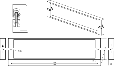 Polysan LUCIS LINE hranaté madlo, 20x340x36mm, pár, chrom 92888