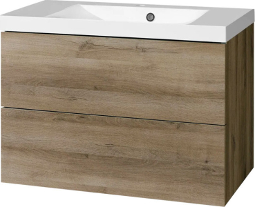 Mereo Aira, koupelnová skříňka s umyvadlem z litého mramoru 81 cm, dub Halifax CN741M