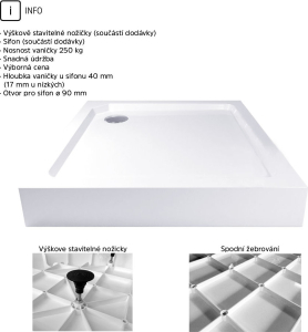 Mereo Kora Lite sprchový set: sprchový kout 90x90x185 cm, chrom ALU, sklo čiré, 90 cm, vanička, sifon CK34123ZH