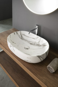 Sapho CALEO keramické umyvadlo na desku, 60x42cm, bianco carrara CA590BC