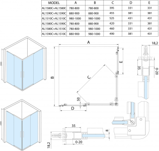 Polysan ALTIS čtvercový sprchový kout 800x800 mm, rohový vstup, čiré sklo AL1580CAL1580C