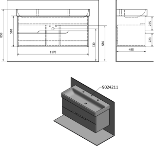 Sapho MEDIENA umyvadlová skříňka 117x50, 5x48, 5cm, bílá mat/dub natural MD122