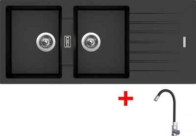 Granitový dřez Sinks PERFECTO 1160 DUO Metalblack + Elasta nerez/černá G22574