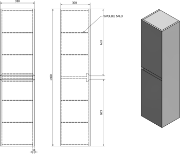 Sapho MORIAN vysoká skříňka 35x140x30cm, dub MR186