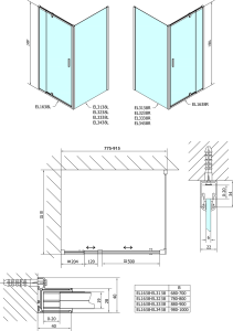 Polysan EASY sprchové dveře otočné 760-900mm, sklo Brick EL1638
