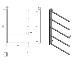 Sapho SLICE sušák osušky, 520x790mm, černá mat SN883