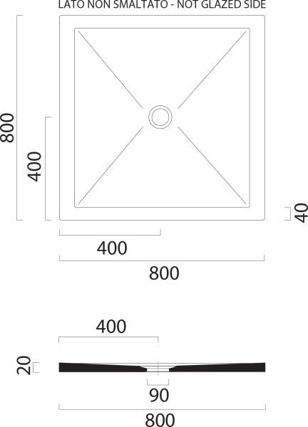 GSI Keramická sprchová vanička, čtverec 80x80x2cm, creta mat 46080808