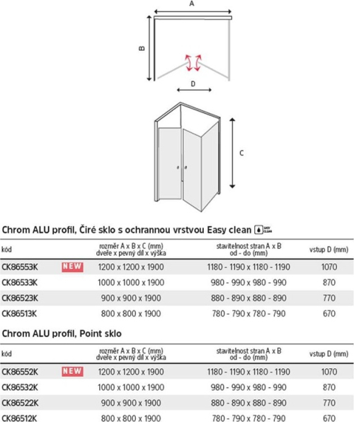 Mereo Sprchový kout, Lima, čtverec, 100x100x190 cm, chrom ALU, sklo Čiré, dveře lítací CK86533K