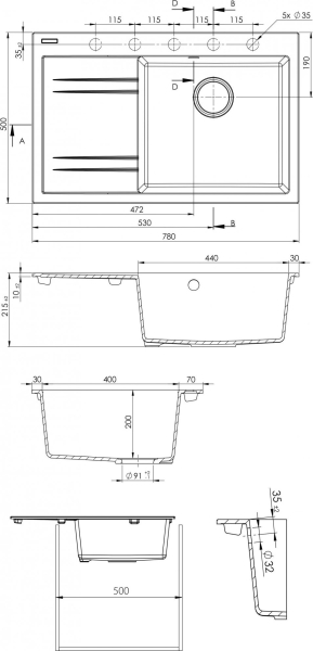 Granitový dřez Sinks RIM 780 P Metalblack + Elka G6274