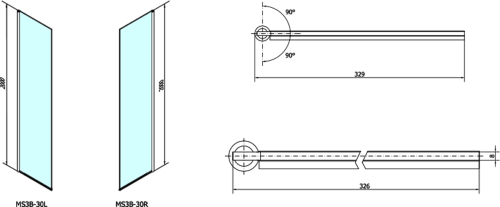 Polysan MODULAR SHOWER otočný panel k instalaci na stěnu modulu MS3, 300 mm MS3B-30