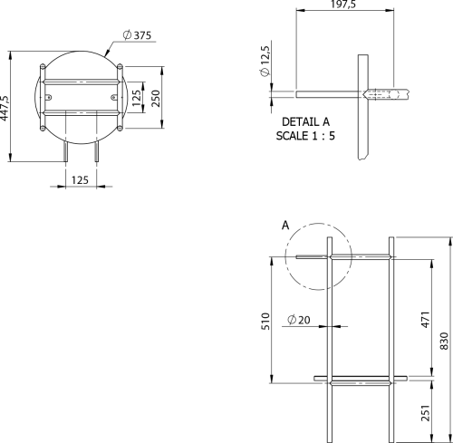 Sapho PUNO podstavec pod kulatá umyvadla 375x830x448xmm, černá SKA380-2