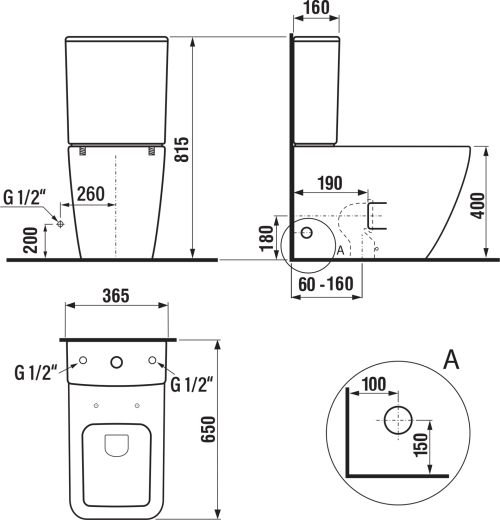 Sapho PORTO WC kombi, Rimless, spodní/zadní odpad, bílá PC102WR