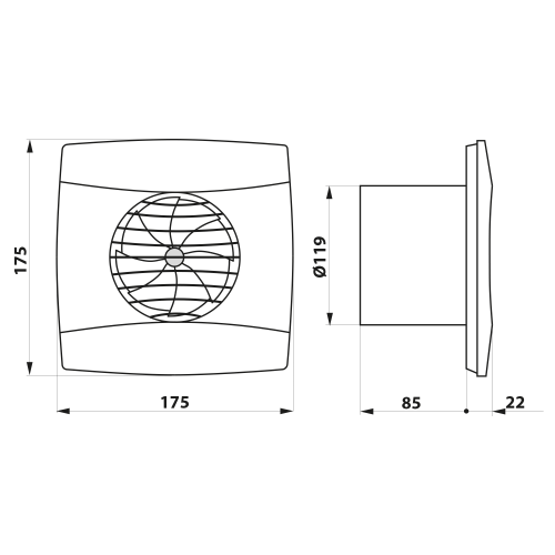 Cata UC-12 TH koupelnový ventilátor axiální s automatem, 12W, potrubí 120mm, černá 01302200