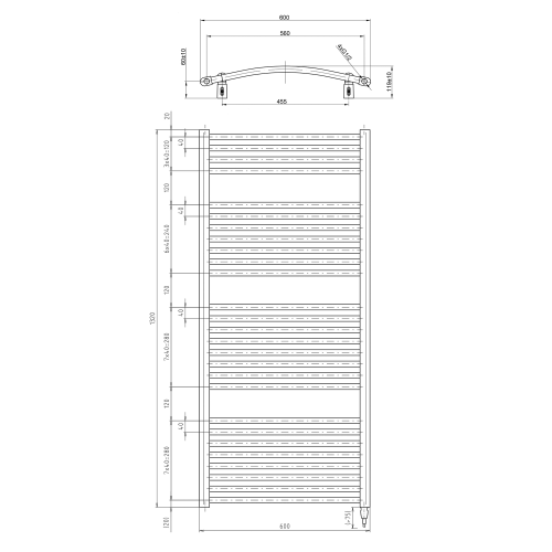 Aqualine ORBIT-E elektrické otopné těleso oblé 600x1320 mm, 600 W, bílá ILEO36T