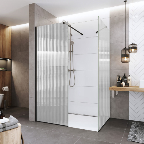 Mereo Sprchová stěna WALK IN, Novea, 80 x 200 cm, Black ALU, sklo Line CK10601HBL