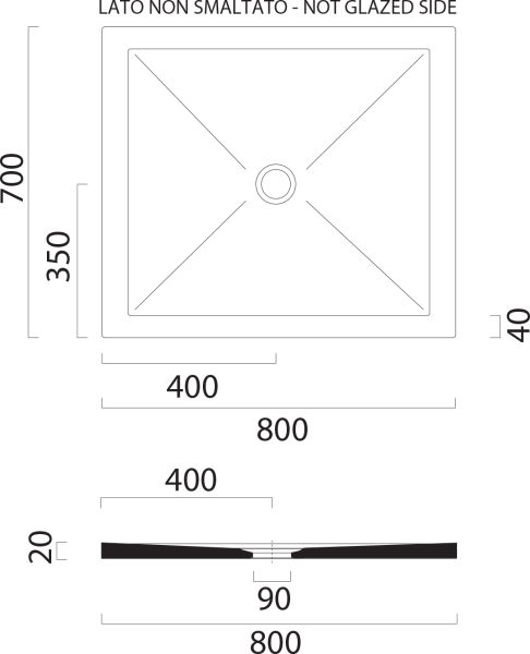GSI Keramická sprchová vanička, obdélník 80x70x2cm, černá mat 46080726