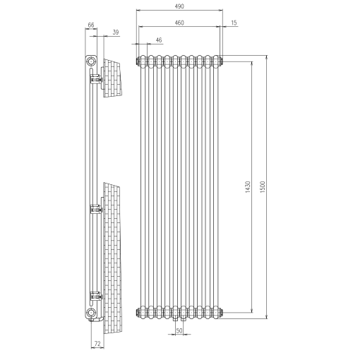 Sapho FEDE otopné těleso 1500x490mm, 10 seg., černá mat IR193