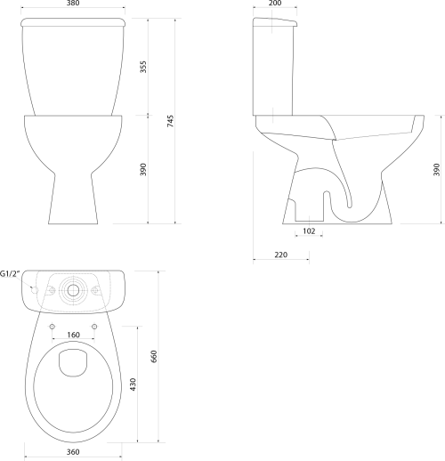 Aqualine MANUEL WC kombi, dvojtlačítko 3/6l, spodní odpad, bílá PS8814