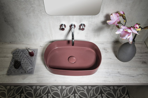 Isvea INFINITY OVAL keramické umyvadlo na desku, 55x36cm, maroon red 10NF65055-2R
