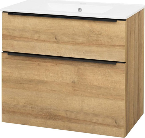Mereo Mailo, koupelnová skříňka s keramickým umyvadlem 81 cm, dub Riviera, černé madlo CN521B