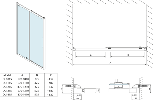Polysan LUCIS LINE sprchové dveře 1100mm, čiré sklo DL1115