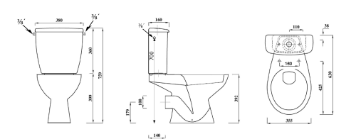 Aqualine JUAN WC kombi, dvojtlačítko 3/6l, zadní odpad, bílá LC2154