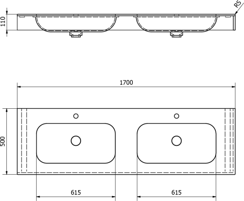 Sapho EMICO dvojumyvadlo, Rockstone, 170x50cm, límec L, bílá mat EM170-B2M-L