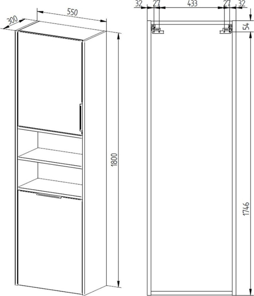 Mereo Vigo, koupelnová skříňka vysoká s košem, 180 cm, dub Riviera CN333