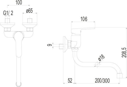 Mereo Dřezová nástěnná baterie , 100 mm, s ramínkem trubkovým ø 18 mm - 300 mm, chrom CB301A06Z