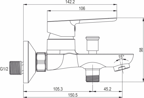 Mereo Vanová nástěnná baterie, Zuna, 150 mm, bez příslušenství, chrom CB90103Z