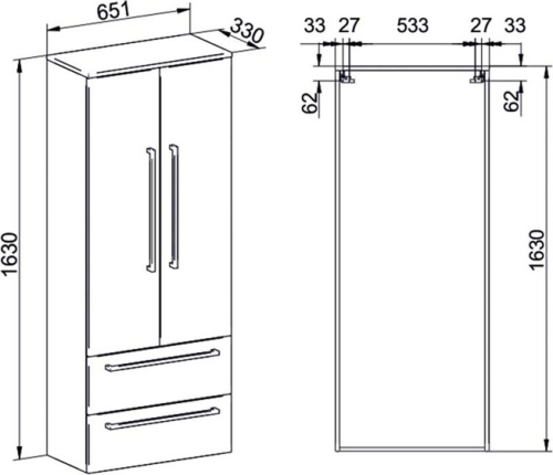 Mereo Bino, koupelnová skříňka vysoká 163 cm, dvojitá, Multidecor, Chromix bílý CN699CHB2