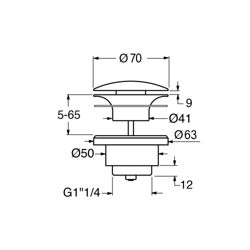 GSI GSI umyvadlová výpust 5/4“, neuzavíratelná, tl.5-65 mm, keramická krytka, bistro mat PVC16