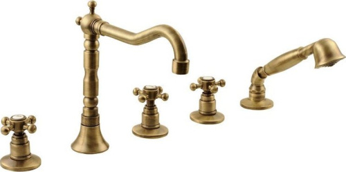 Sapho ANTEA pětiprvková baterie na okraj vany s retro hubicí, bronz 3886