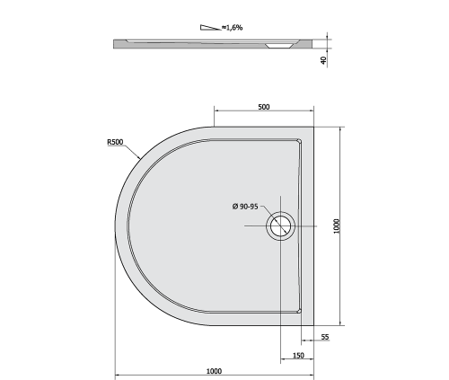 Polysan ISA 100 sprchová vanička z litého mramoru, půlkruh 100x100cm, bílá 72888