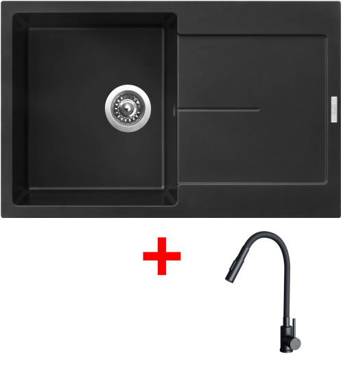 Granitový dřez Sinks ULTIMA 790 Pureblack + ELASTA S černá matná G25426