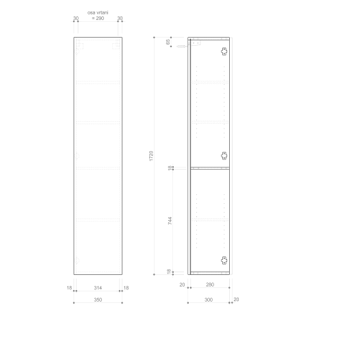 Sapho ESPACE skříňka 35x172x32cm, 1x dvířka, levá/pravá, dub stříbrný ESC330-1111