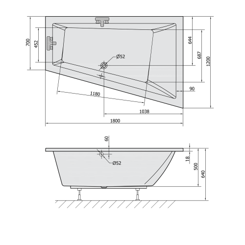 Polysan TRIANGL R SLIM asymetrická vana 180x120x50cm, bílá 20611S