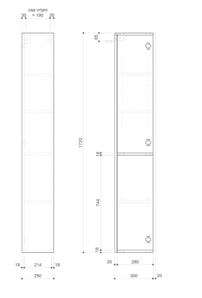Sapho ESPACE skříňka 25x172x32cm, 1x dvířka, levá/pravá, borovice rustik ESC120-1616