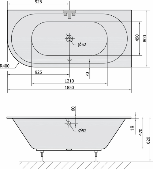 Polysan VIVA R SLIM asymetrická vana 185x80x47cm, bílá 72129S