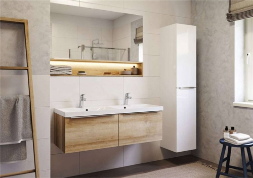 Mereo Mailo, koupelnová skříňka vysoká 170 cm, šedá mat, černé madlo CN574LPB