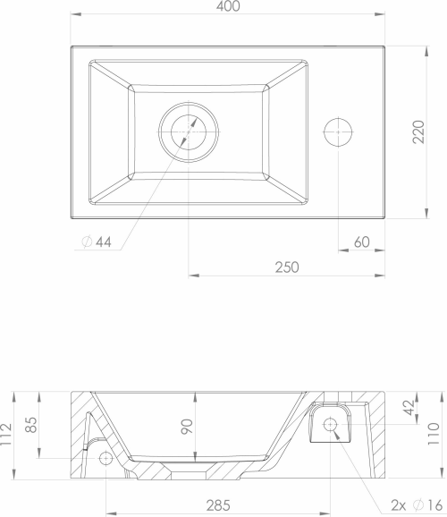 Sapho AMAROK umývátko, litý mramor, 40x22cm, baterie vpravo, bílá AR500