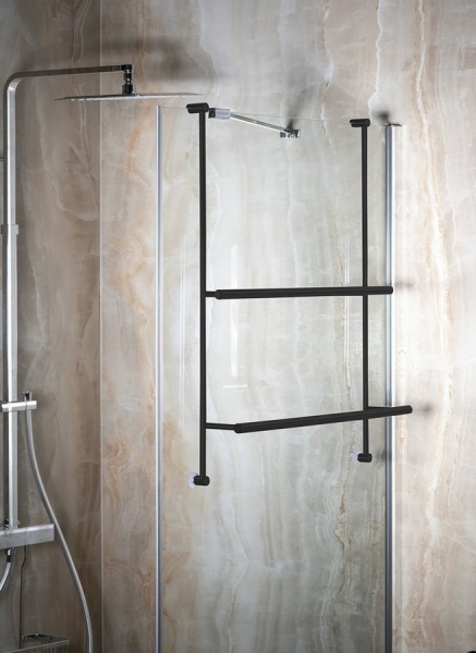 Sapho Závěsný držák ručníků na sprchovou zástěnu 600x730x125mm, černá mat 1301-09B