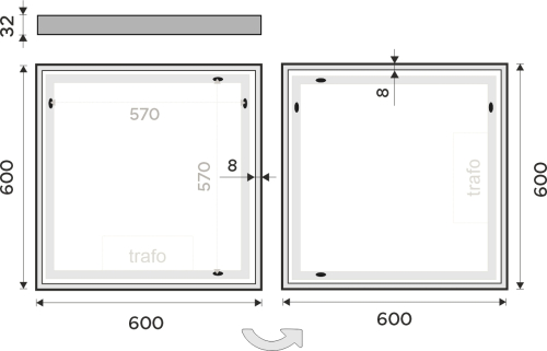 Nimco OBDELNÍKOVÁ - OSTRÉ ROHY LED zrcadlo 600x600 ZP 13066