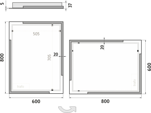 Nimco OBDELNÍKOVÁ - OSTRÉ ROHY LED zrcadlo 600x800 ZP 14002