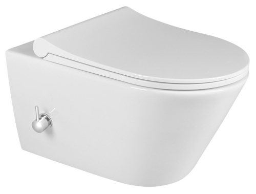 Sapho AVVA CLEANWASH závěsná WC mísa, integrovaná baterie a bidet. sprška, Rimless, 35, 5x53cm, bílá 100315
