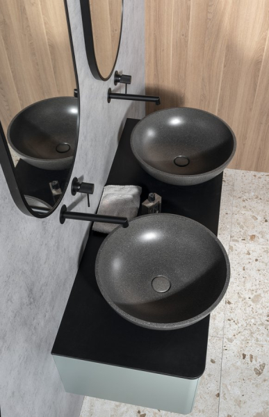 Sapho TURF betonové umyvadlo na desku, včetně výpusti, Ø 44cm, černý granit AR436