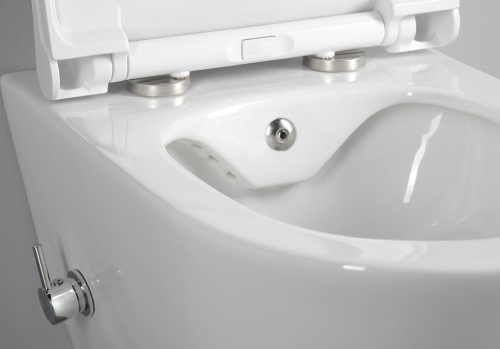 Závěsné WC AVVA CLEANWASH , integr. baterie a bidet. sprška s podomítkovou nádržkou a tlačítkem Schwab, bílá 100315-SET5