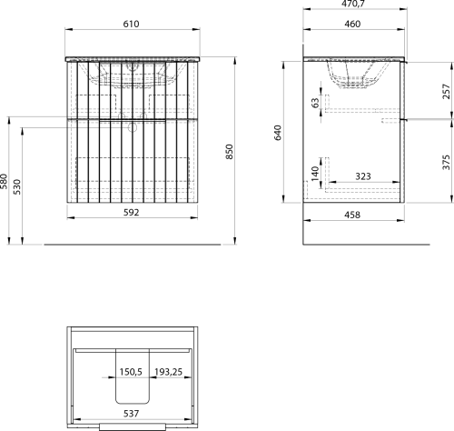 Sapho CIRASA umyvadlová skříňka 59, 2x64x46cm, bílá mat strip CR601-3131S
