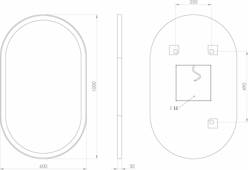 Sapho PARGA oválné zrcadlo s LED osvětlením 60x100cm PG600